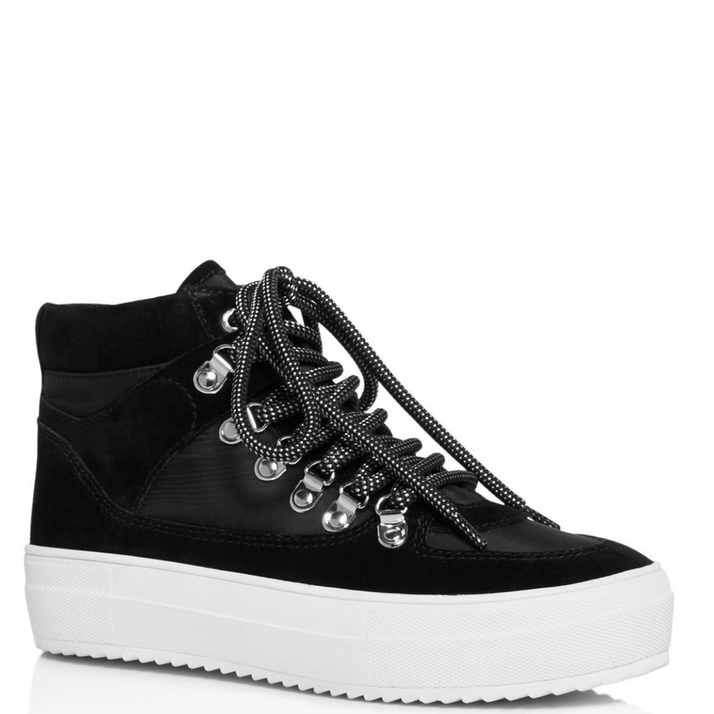 AQUA Womens Black Mixed Media Breathable Padded Bash Round Toe Platform Lace-Up